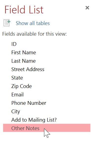 Selecting a field from the source table