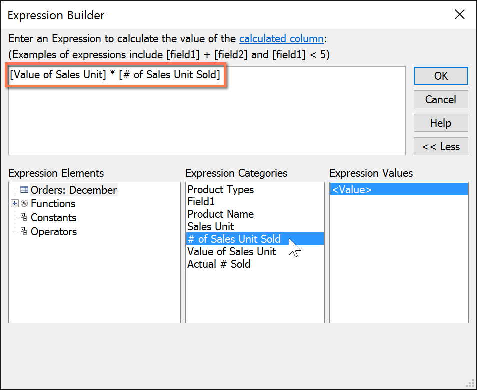 Building the expression for a calculated field