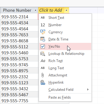 Selecting a data type