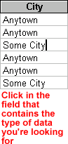 Click in the field that contains the type of data you're looking for