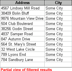 Partial view of Filter By Selection results