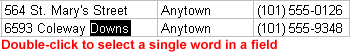 Selecting a Word in Datasheet View