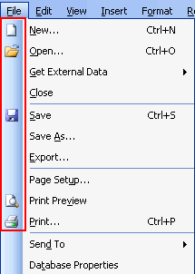 File Menu and Associated Buttons