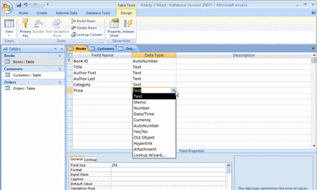 Setting Data Type in Design View