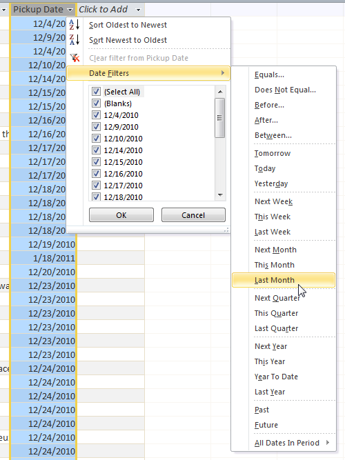 Filtering by date