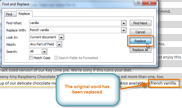Replacing the original word with a new one