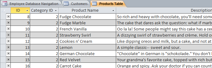 A table with alternate row colors