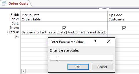 A parameter query using more complex criteria