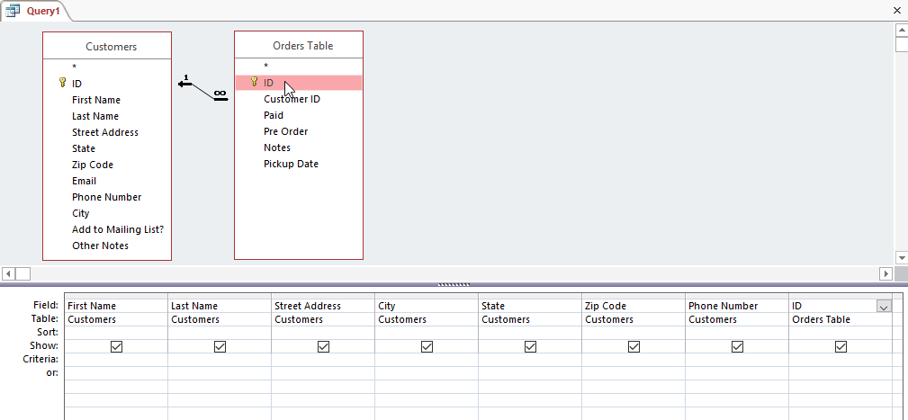 Adding table fields to the query