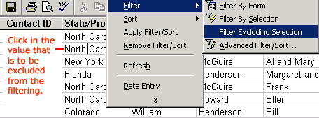 Filter Excluding Selection option under the Reports Menu