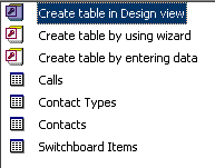 Right Pane of Database Window