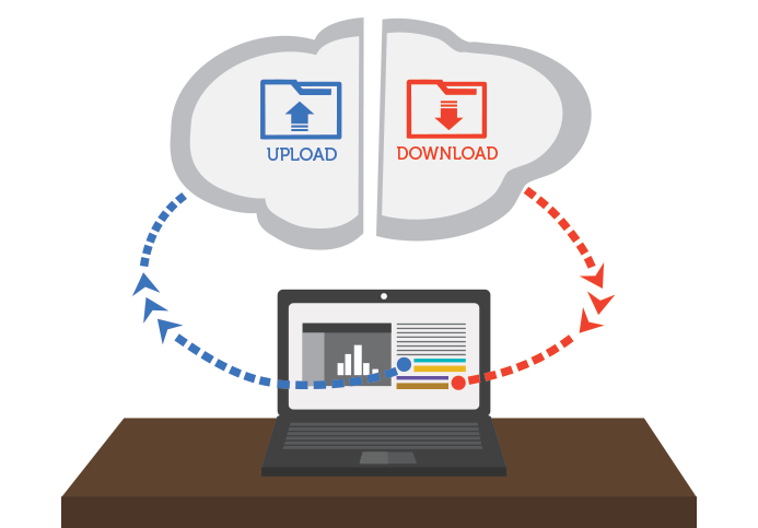 Abstract diagram of downloading and uploading