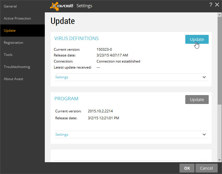 Update virus definitions in Avast!