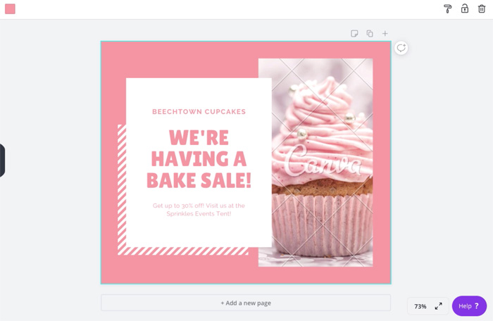 screenshot of Canva cupcake template on canvas