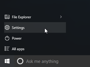 opening the Setting app on Windows 10