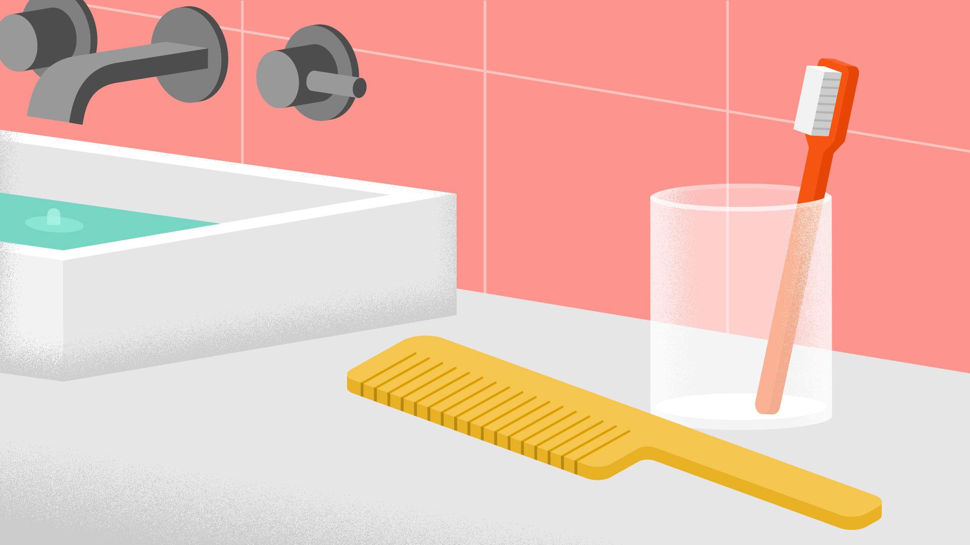 bathroom sink with comb and toothbrush