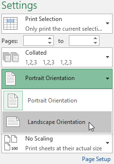 The Page Orientation menu on the Print pane