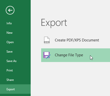 Clicking Change File Type