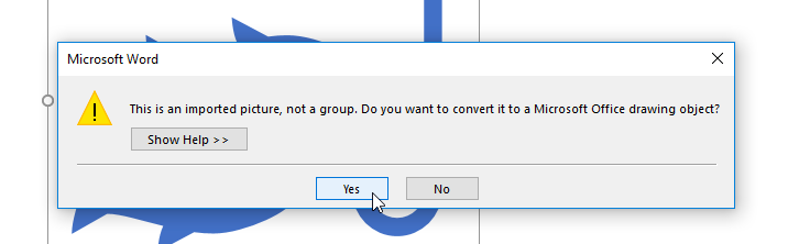 screenshot of clicking Yes after choosing Convert to Shape