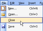 The File and Close Menu Selection