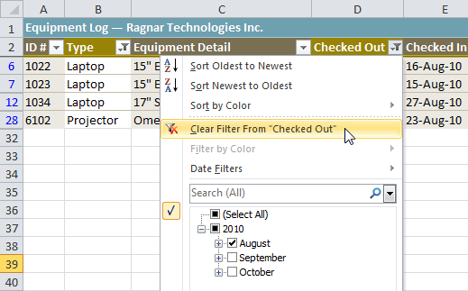 Clearing a filter