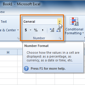 Accessing Number Format commands