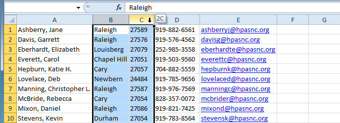 Selecting the columns