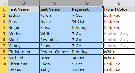 Selecting a range of cells to group