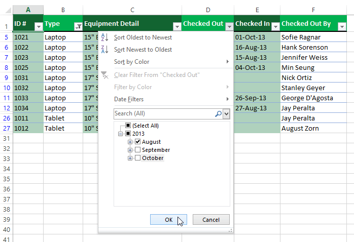 Screenshot of Excel 2013