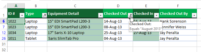 Screenshot of Excel 2013