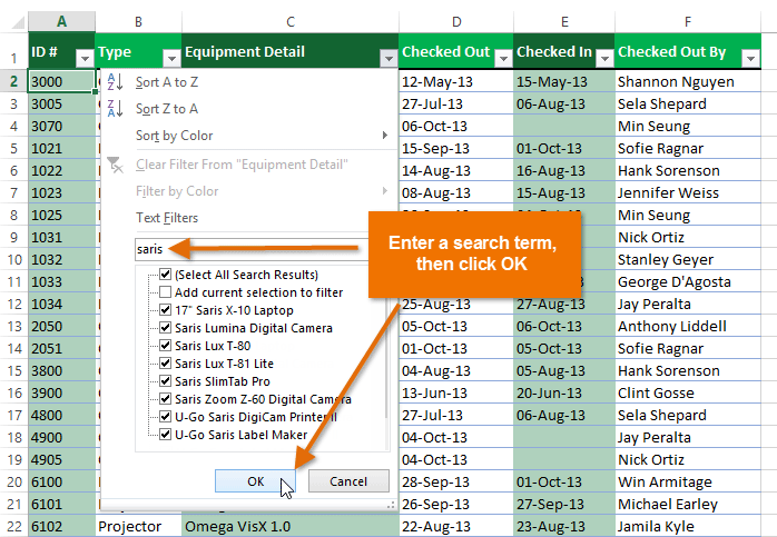 Screenshot of Excel 2013