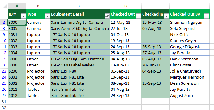 Screenshot of Excel 2013