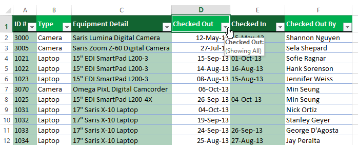 Screenshot of Excel 2013