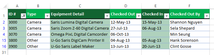 Screenshot of Excel 2013