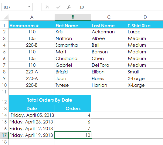 Screenshot of Excel 2013