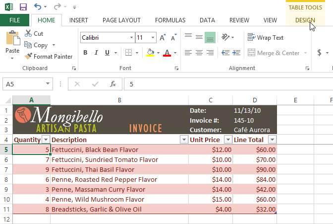 Screenshot of Excel 2013