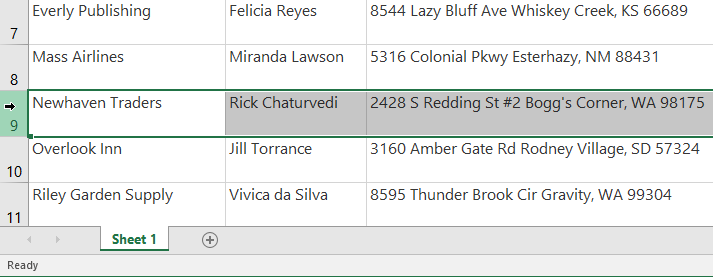 selecting row 9