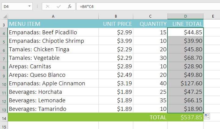 Formula result