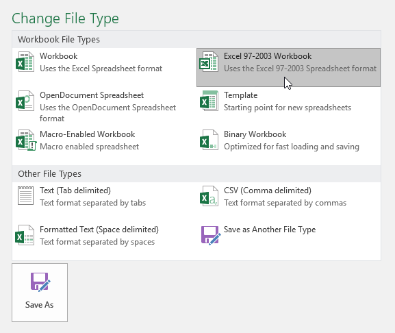 Choosing another file type