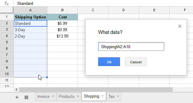 screenshot of Google Sheets