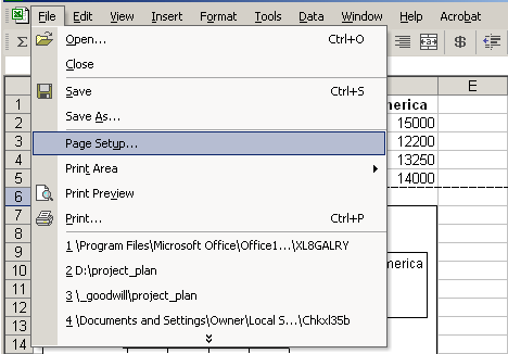 File and Page Setup Menu Selections