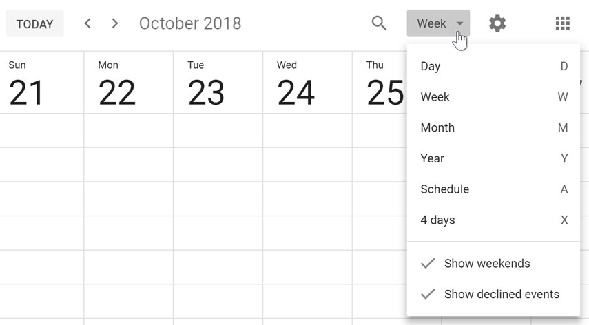 Calendar view modes