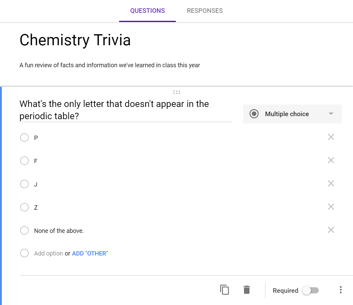 Creating questions in Google Forms