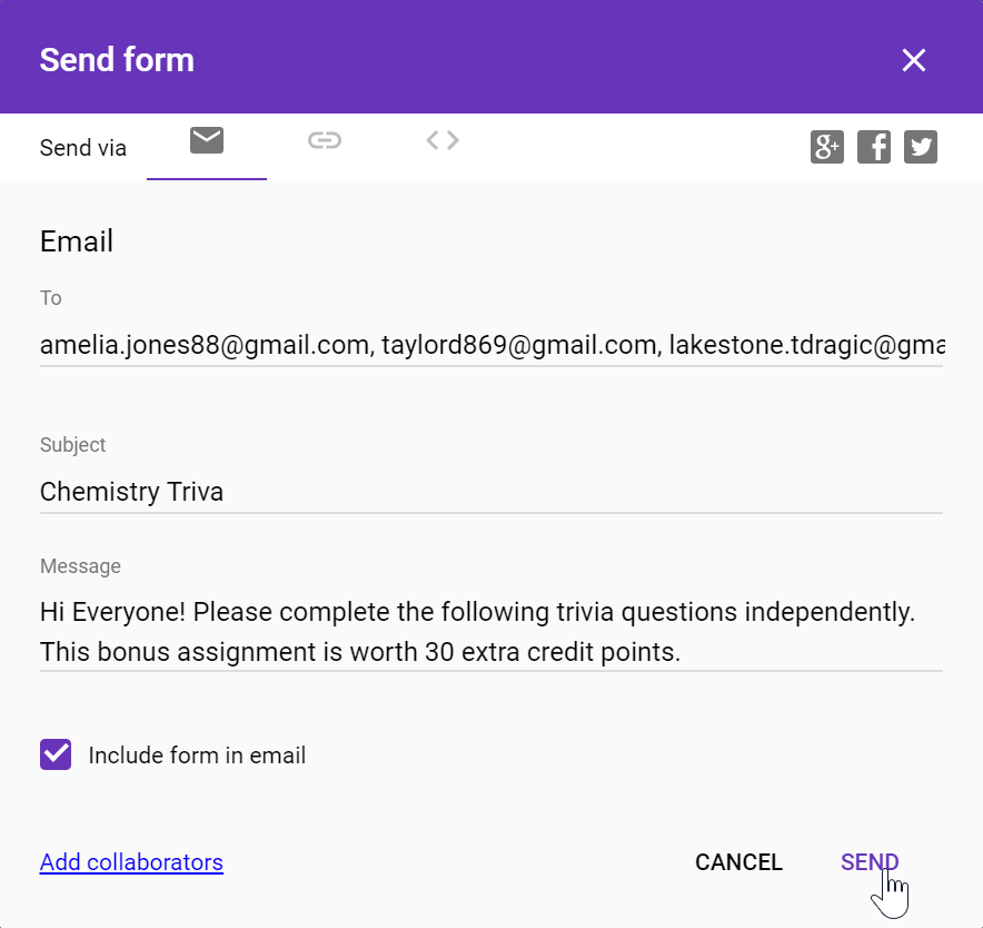 Sending a Google Form