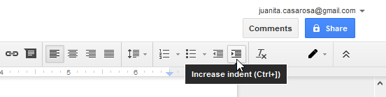 Increasing the indent