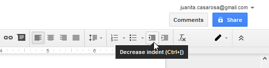 Decreasing the indent