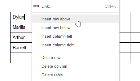 Inserting a new row