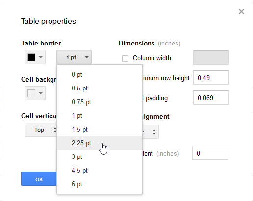 Modifying the border size