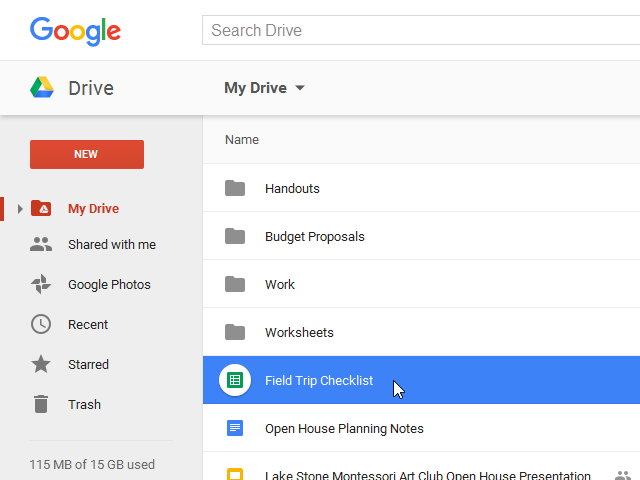 The newly created file in your Google Drive