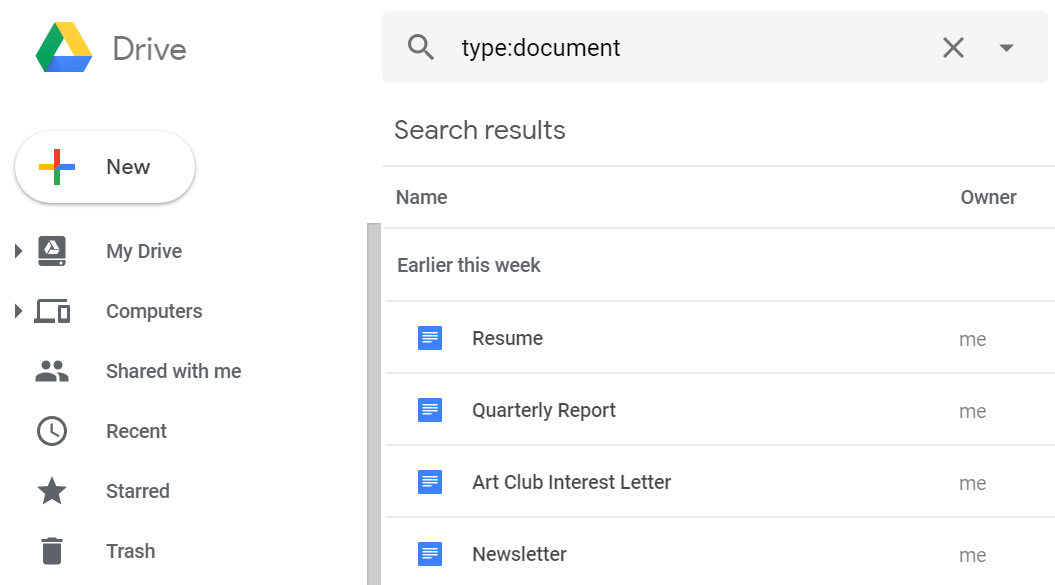 Document search results.